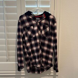 Men's Black and White Plaid Casual Button Down Shirt